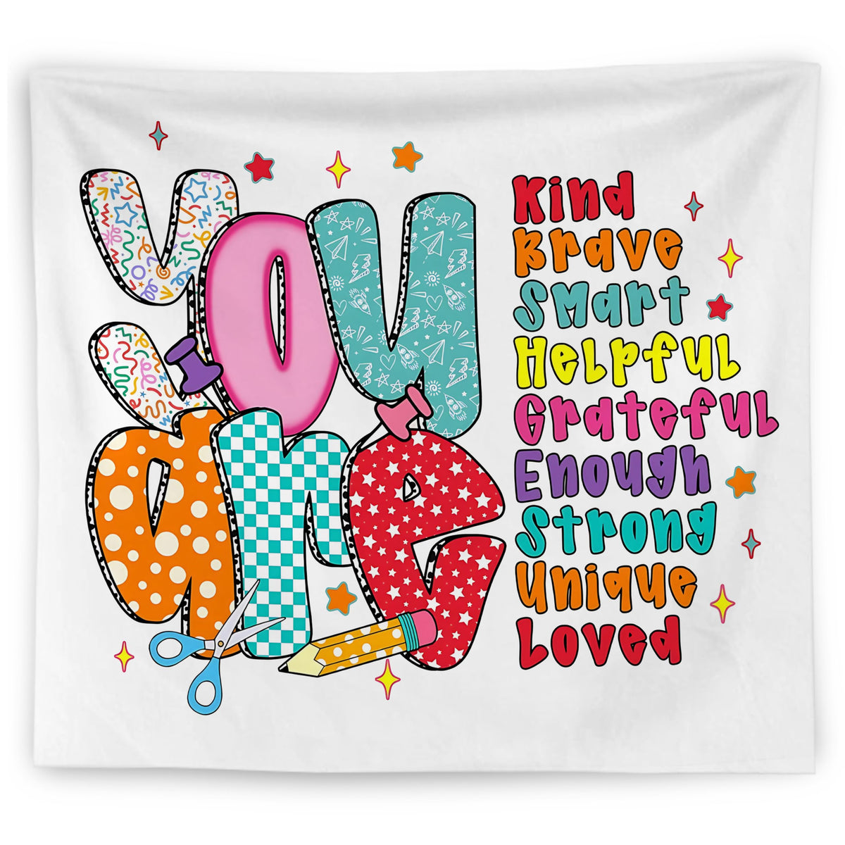 WNAGT Positive Affirmations for Kids Tapestry Wall Hanging, Kids Affirmation Wall Decor, You Are Kind Brave Smart Inspirational Wall Blanket Decor for Kid Room Classroom Nursery Playroom, 50x60 Inch