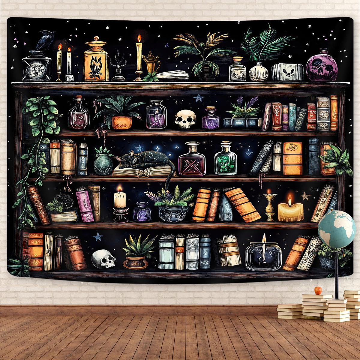 GOAOK Fantasy Library Tapestry For Classroom, Mysterious Tree Magic Bookshelf Aesthetic Tapestries, Witchy Fairytale Tree Vintage Bookshelf Book Art Tapestry Wall Hanging College Room Bedroom, 60"X40"