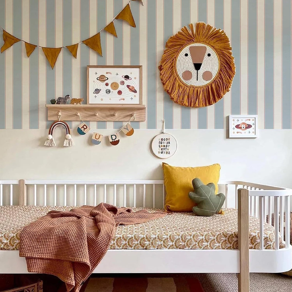 Blue and White Cream Striped Wallpaper Peel and Stick Self-Adhesive Removable Waterproof Wallpaper for Bedroom Kitchen Bathroom (Blue, 17.32"x 118.11")