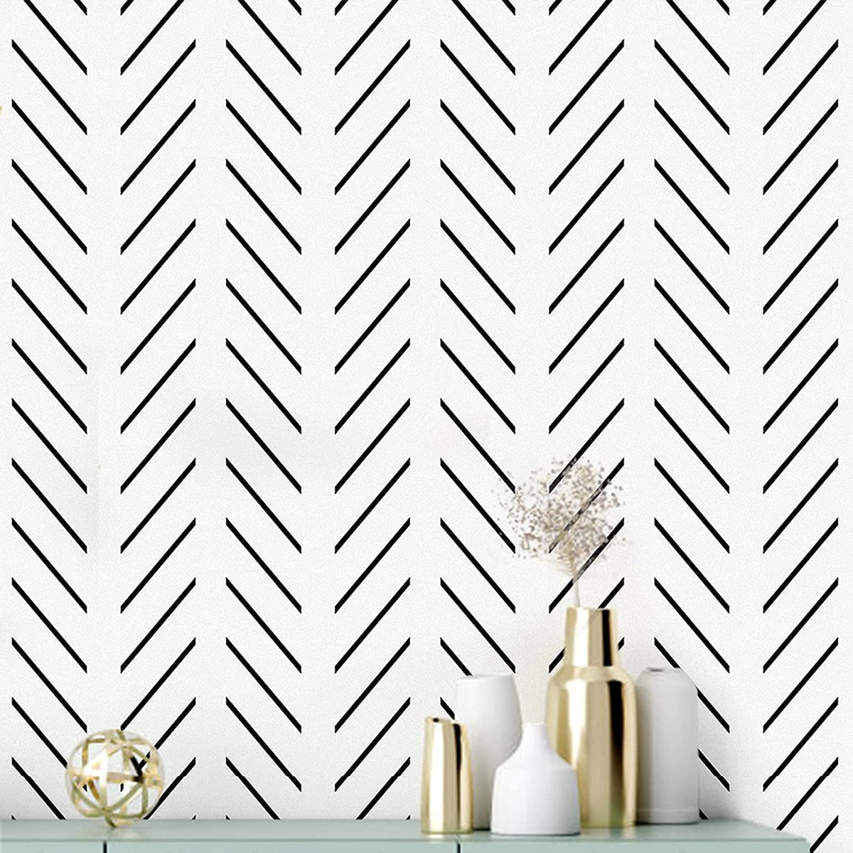 Erfoni Black and White Peel and Stick Wallpaper Herringbone Contact Paper