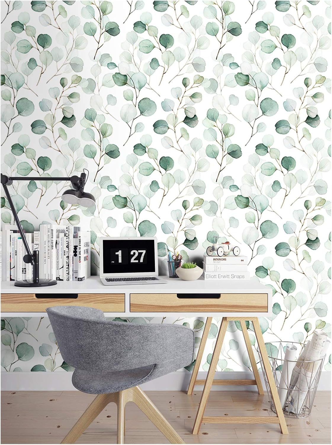 HAOKHOME Green Peel and Stick Wallpaper Botanical Leaf for Bathroom Nursery