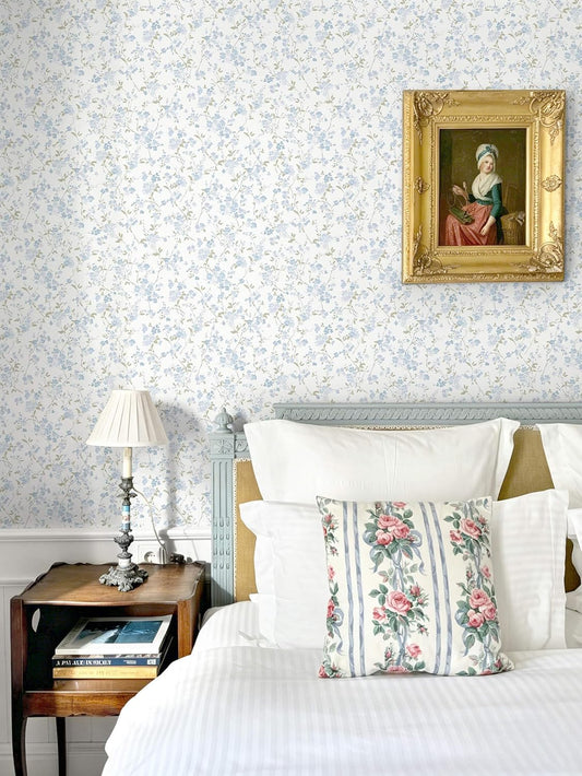 Peel and Stick Wallpaper for Nursery Blue Cherry Blossom Waterproof