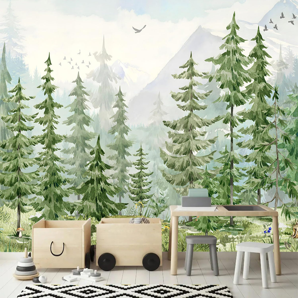 YQWDMX - Beige Forest Peel and Stick Wallpaper Jungle Self-Adhesive Mural for Living Room ZY12 L
