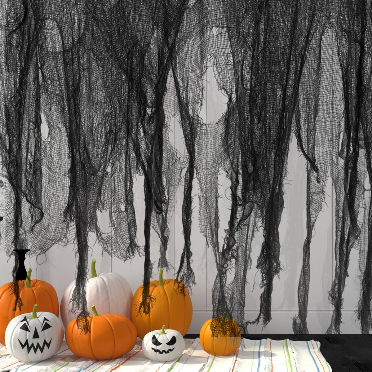 RunNico 197" x 85" Halloween Creepy Cloth - Halloween Spooky Fabric Cloth - Scary Gauze Blood Creepy Cloth for Haunted House Halloween Party Yard Wall Doorway Outdoors Decoration
