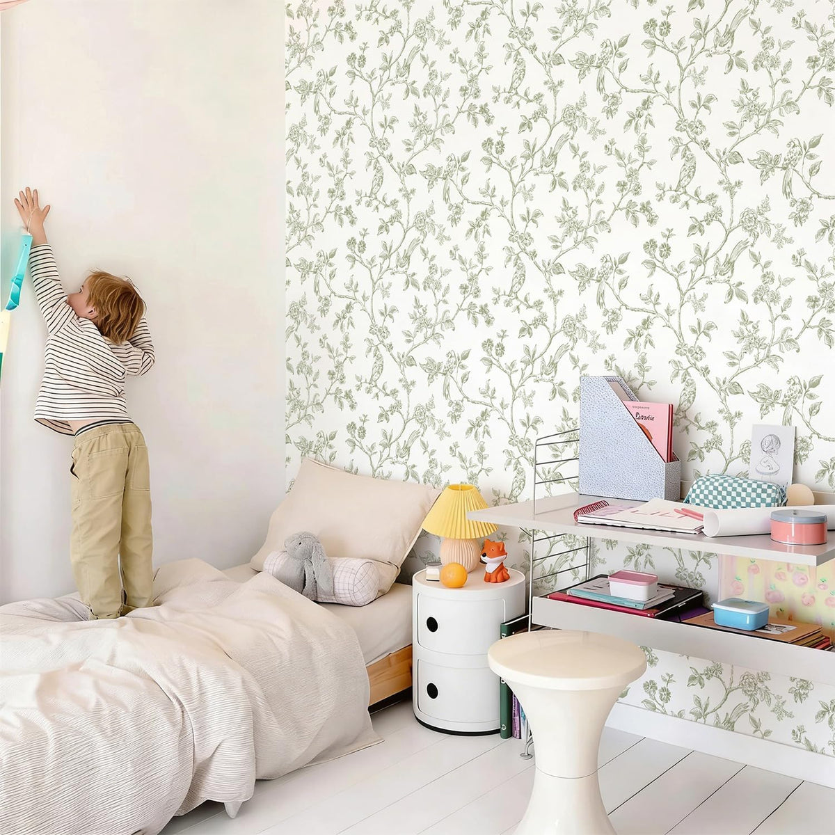 Orainege Peel and Stick Wallpaper Vintage Floral Birds Wallpaper Removable