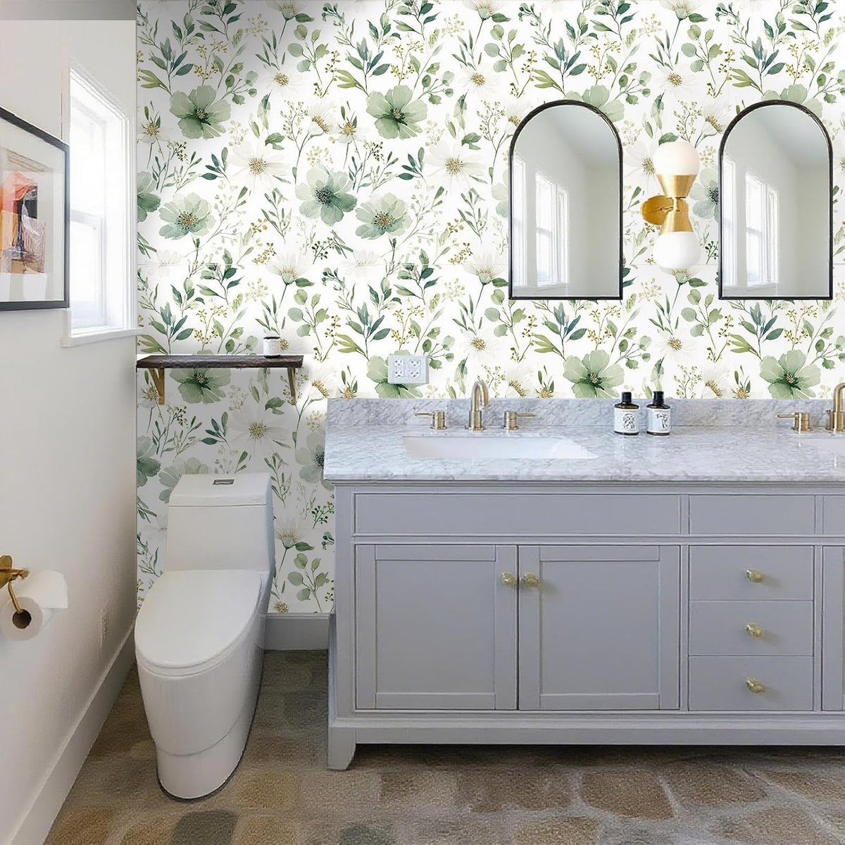 Sage Green Floral Peel and Stick Wallpaper 17.7" x 118"