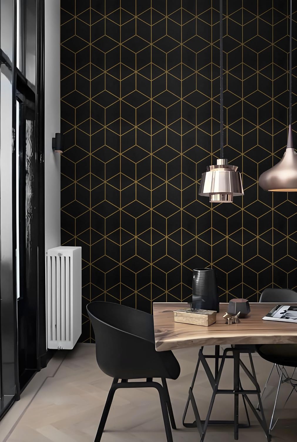 Safiyya 118" x 17.3" Gold and Black Wallpaper Geometric Contact Paper Peel and Stick Wallpaper Removable Self Adhesive Contact Paper for Cabinets and Walls Vinyl Rolls