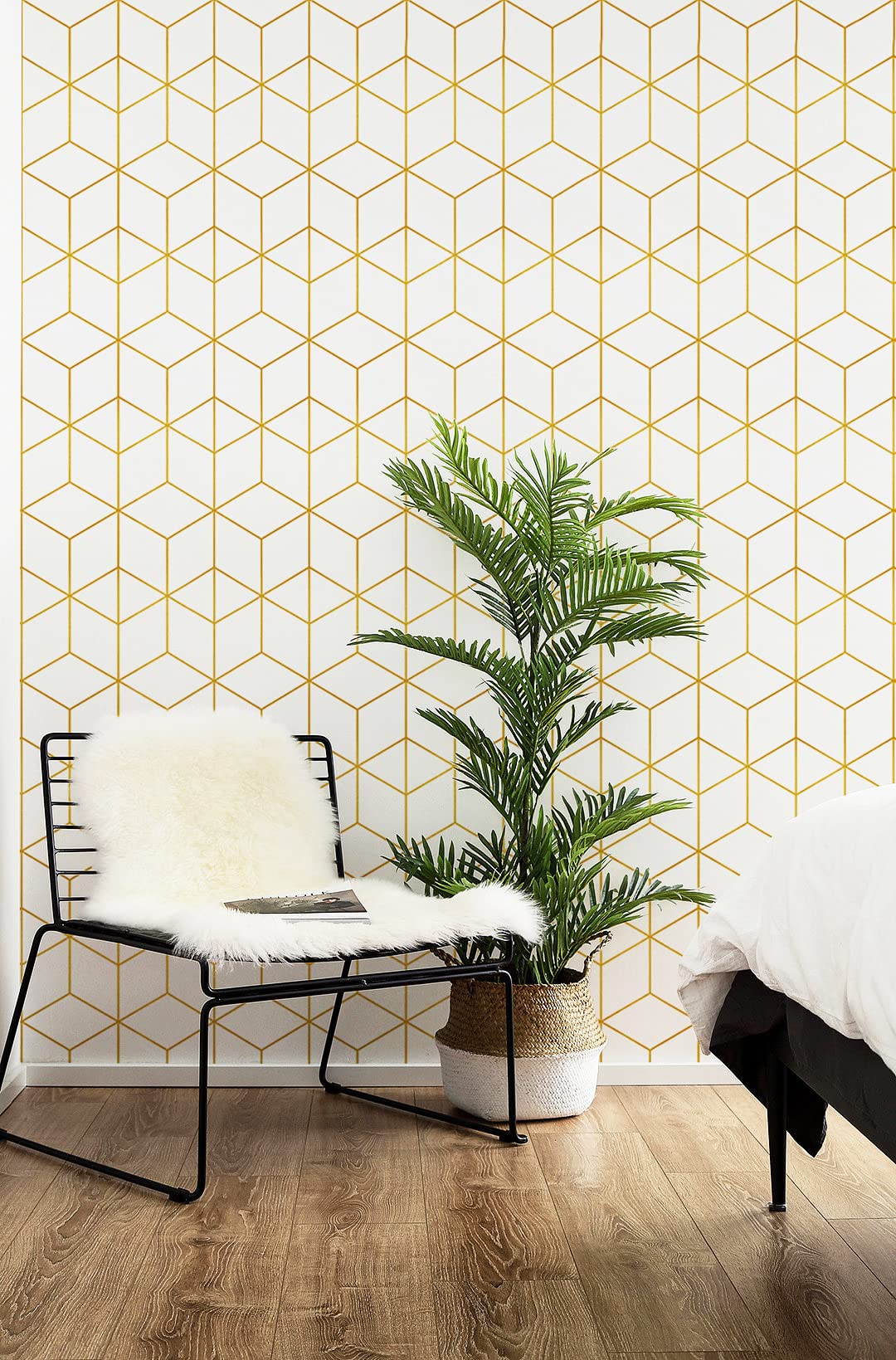 Safiyya 118" x 17.3" Gold and Black Wallpaper Geometric Contact Paper Peel and Stick Wallpaper Removable Self Adhesive Contact Paper for Cabinets and Walls Vinyl Rolls