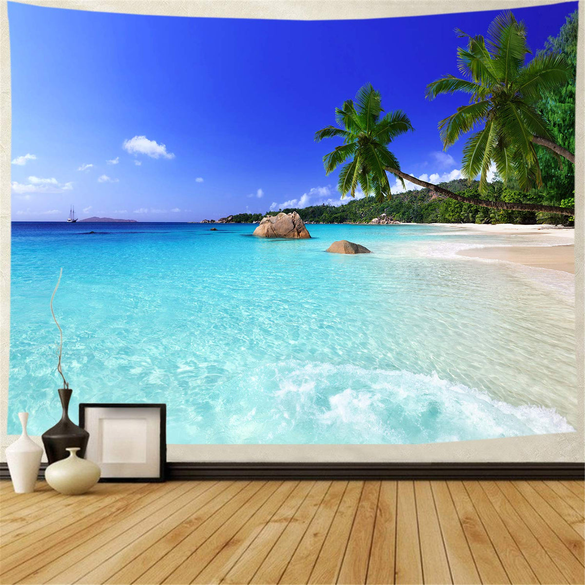 Racunbula Ocean Beach Tapestry Wall Hanging Tropic Paradise Beach Tapestry Coconut Tree Tapestries Hippie Bohemian Tapestries Palm Tree Wall Art Poster for Home Decor
