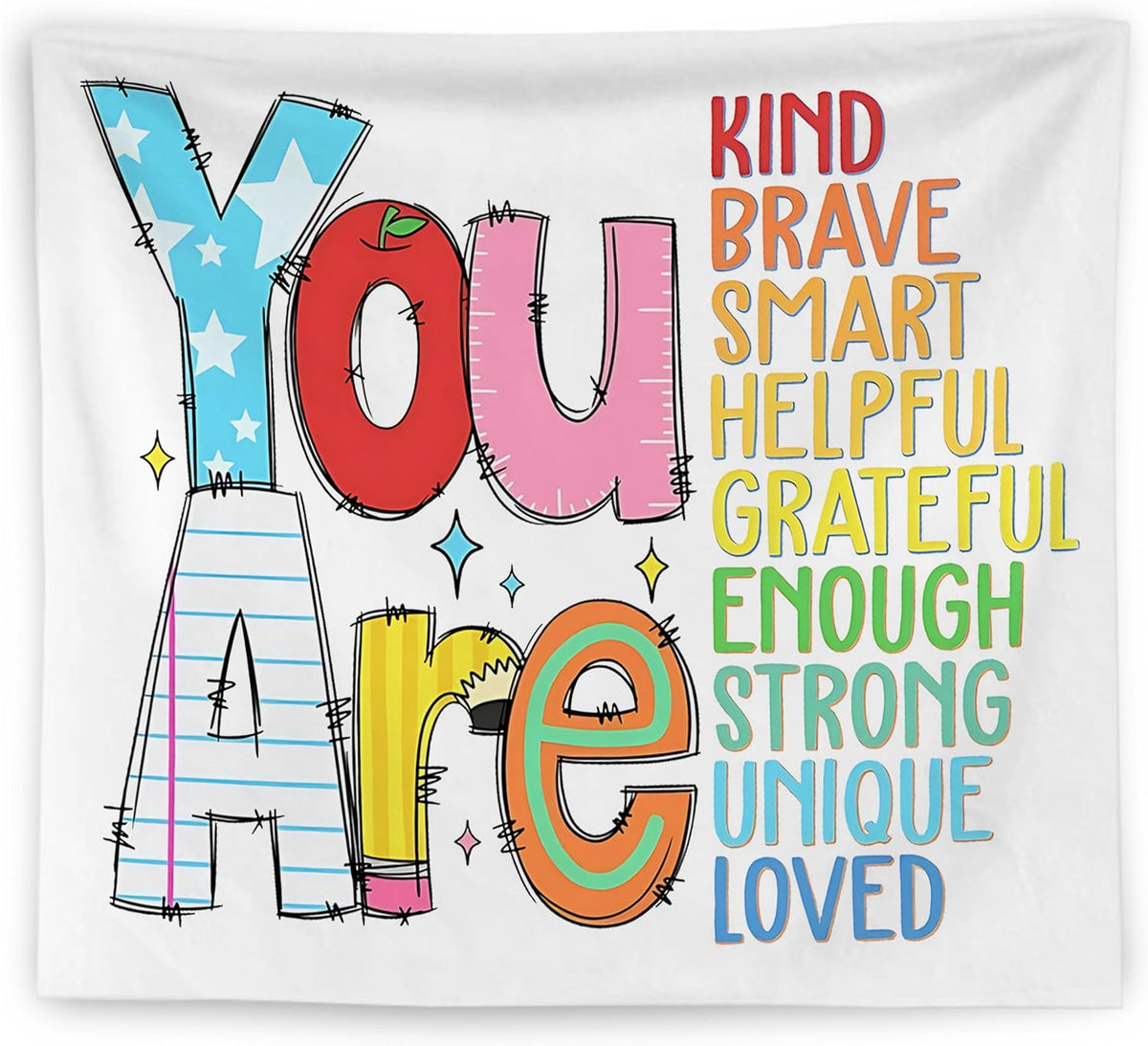 WNAGT Positive Affirmations for Kids Tapestry Wall Hanging, Kids Affirmation Wall Decor, You Are Kind Brave Smart Inspirational Wall Blanket Decor for Kid Room Classroom Nursery Playroom, 50x60 Inch