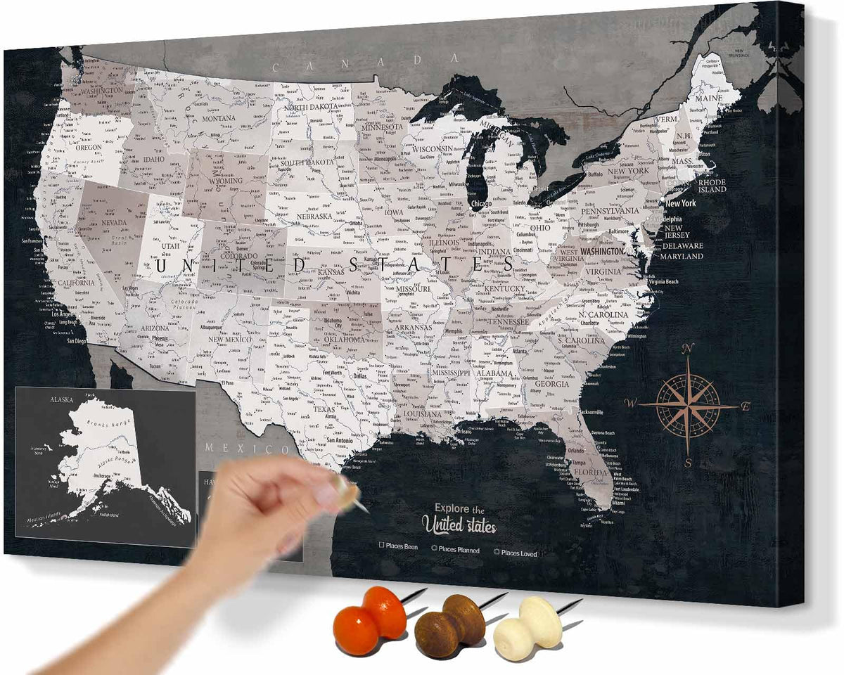 Office Artwork Map of the World Push Pin Board Travel Map Blue Pictures