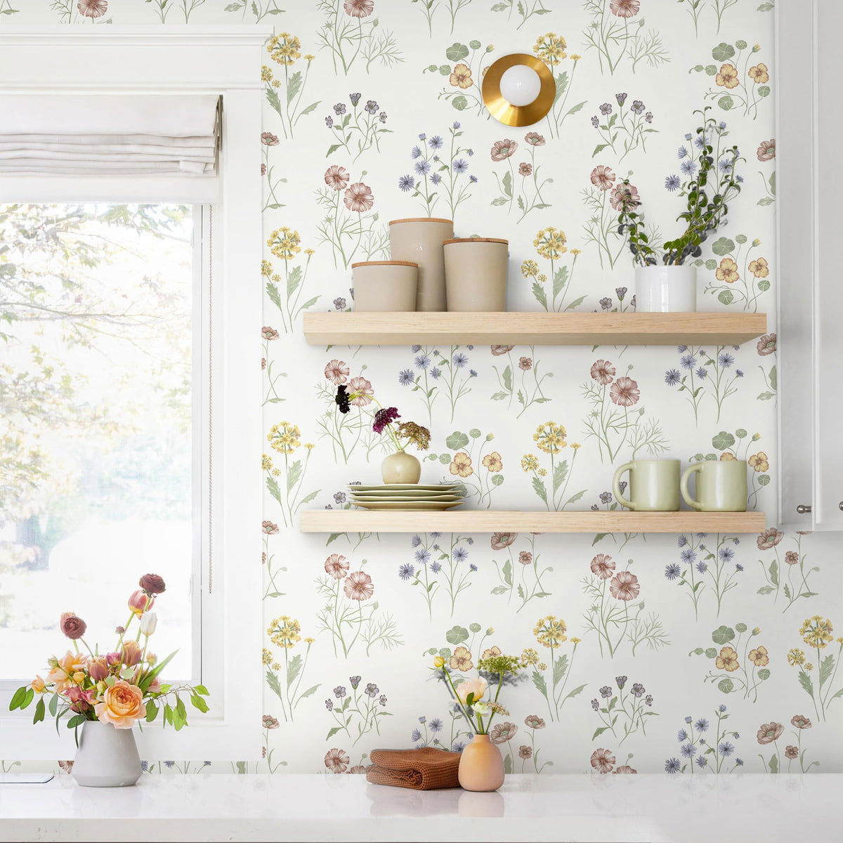 Dimoon 17.3''x78.7'' Green Peel and Stick Wallpaper Floral Modern Sage Light Green Contact Paper White Bird Wallpaper Removable Renter Friendly Waterproof Embossed Kitchen Bedroom Bathroom Vinyl Roll