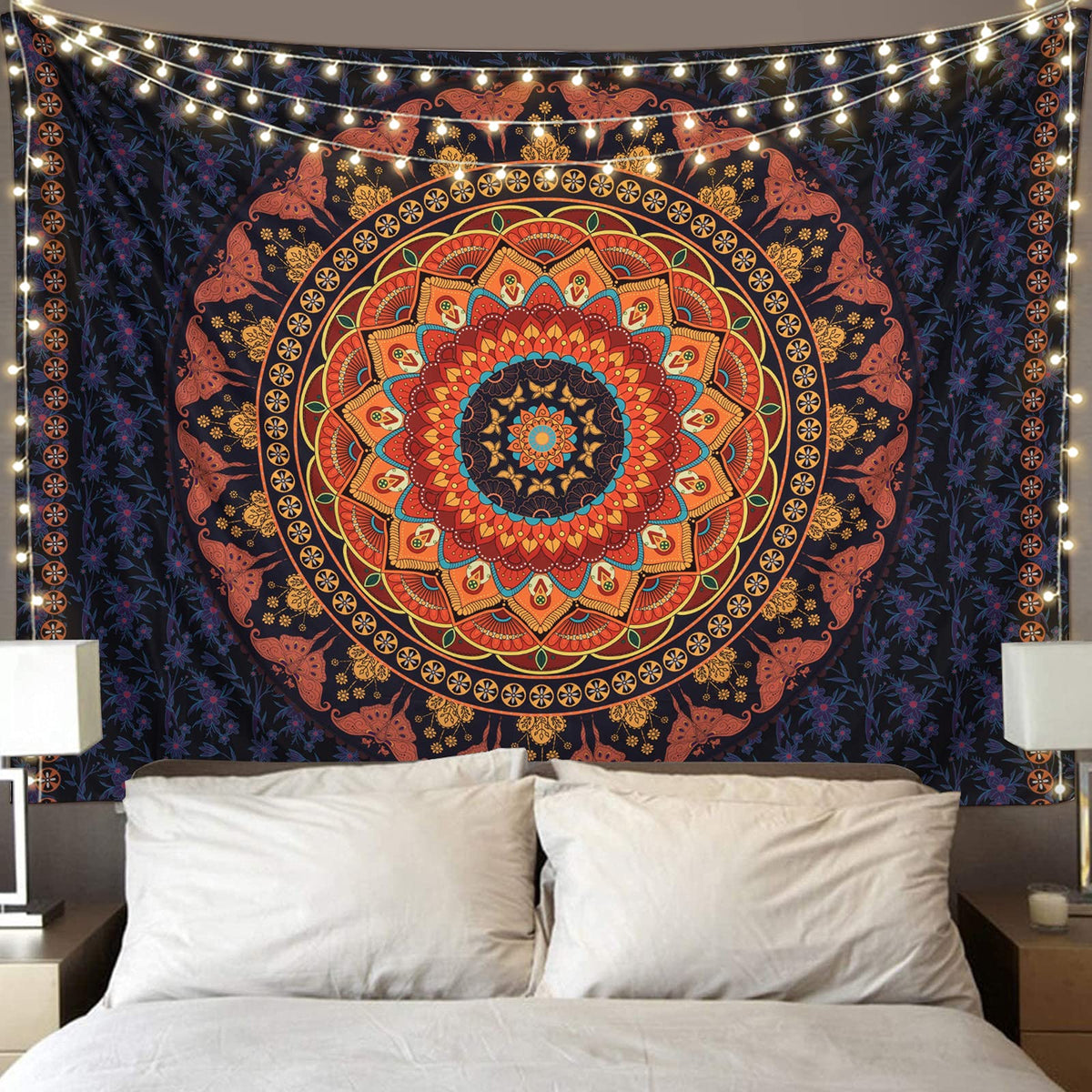 Black Mandala Tapestry Wall Hanging Psychedelic Wall Tapestry Aesthetic Indian Hippie Decor Bohemian Art Boho Home Decoration for Bedroom,Living Room,Dorm