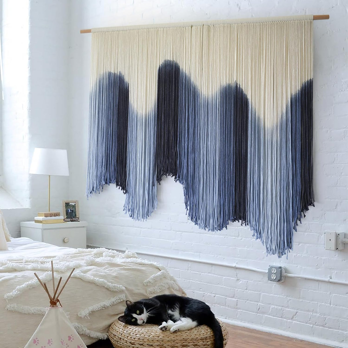 Macrame Wall Hanging Blue Large Hand-Dyed Ombre Fiber Tapestry 57"W*39"L