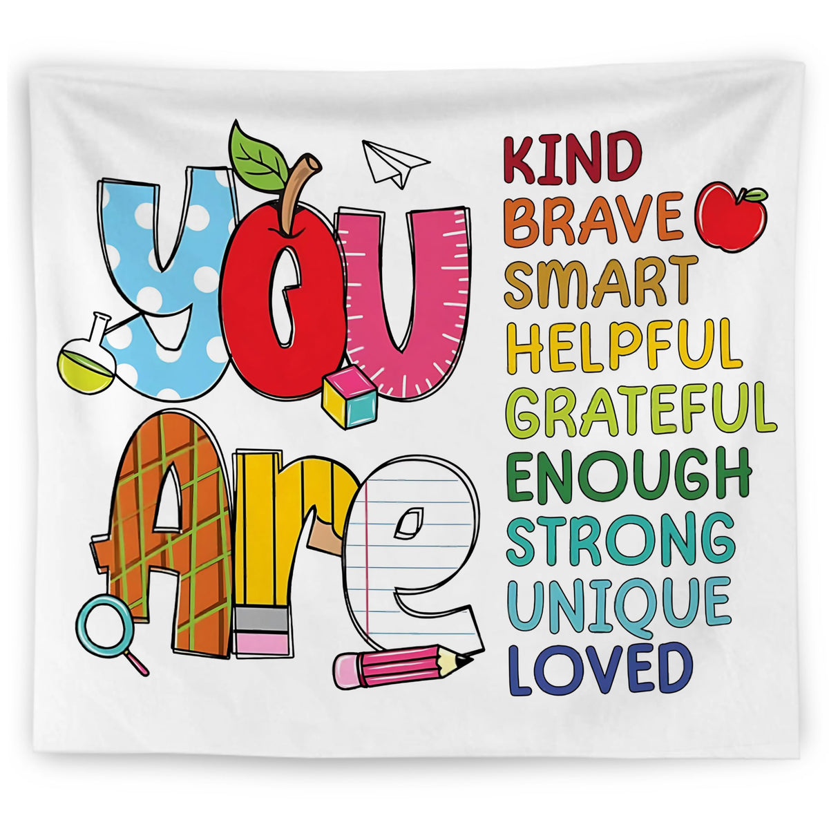 WNAGT Positive Affirmations for Kids Tapestry Wall Hanging, Kids Affirmation Wall Decor, You Are Kind Brave Smart Inspirational Wall Blanket Decor for Kid Room Classroom Nursery Playroom, 50x60 Inch