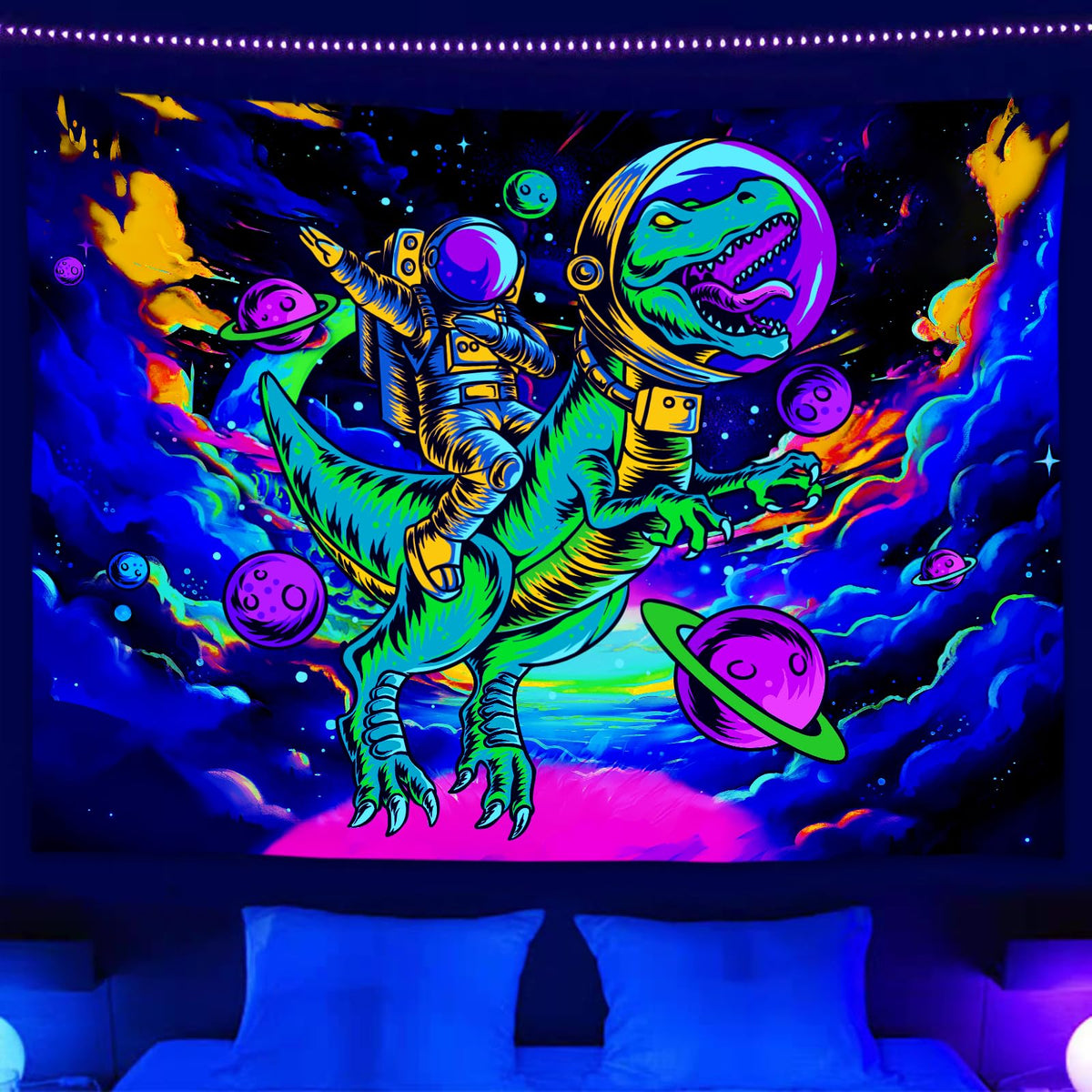 Sanzugh Funny Space Astronaut Alien Tapestry for Men Guys Bedroom, Cool Trippy Universe Planet Art Tapestries Wall Hanging College Dorm Boys Room Decor 60"X40", Psychedelic Blacklight Galaxy Poster
