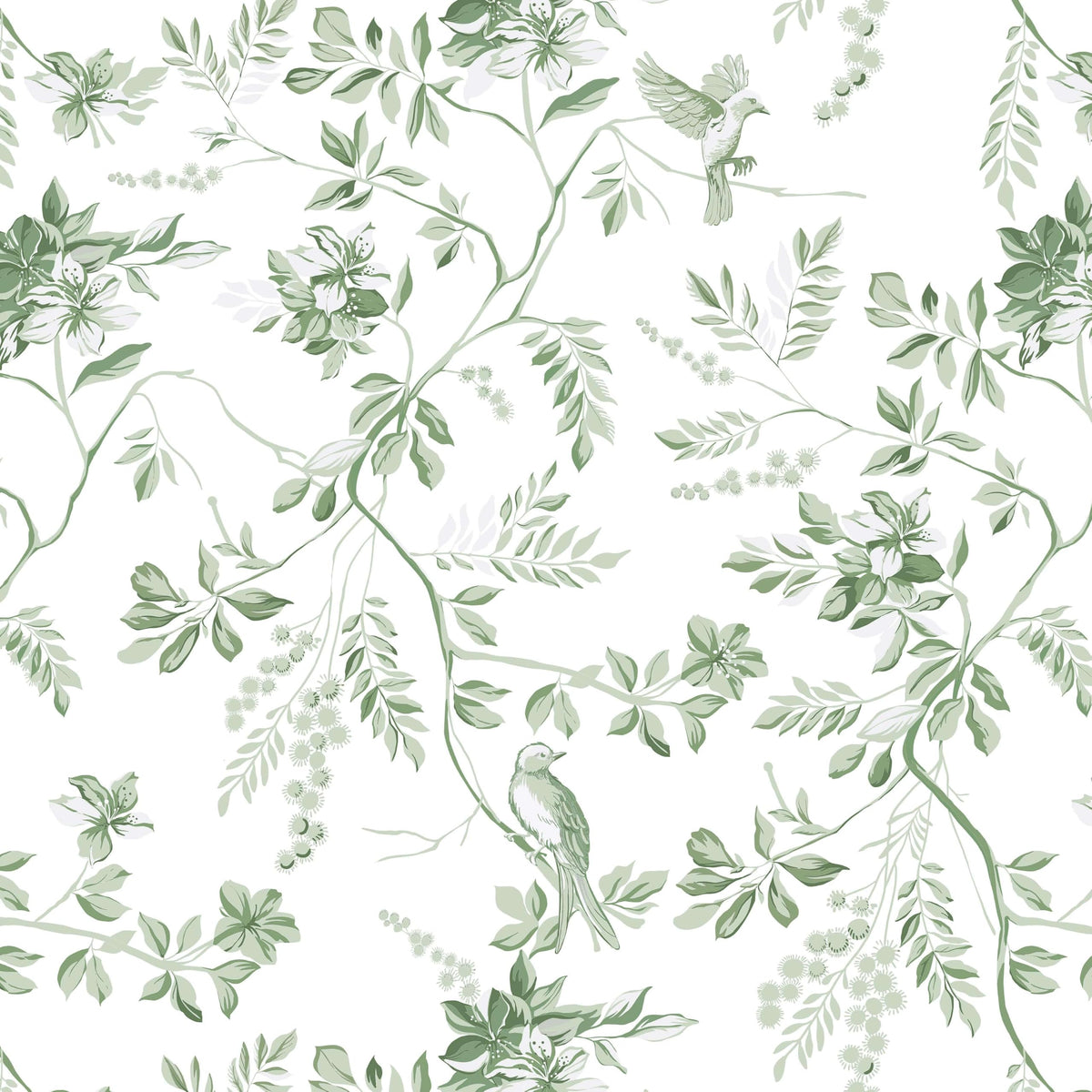 Dimoon 17.3''x78.7'' Green Peel and Stick Wallpaper Floral Modern Sage Light Green Contact Paper White Bird Wallpaper Removable Renter Friendly Waterproof Embossed Kitchen Bedroom Bathroom Vinyl Roll