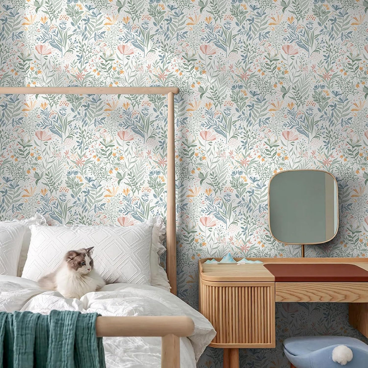 Fititem Floral Peel and Stick Wallpaper Boho Modern Wall Paper 17.3”×393”