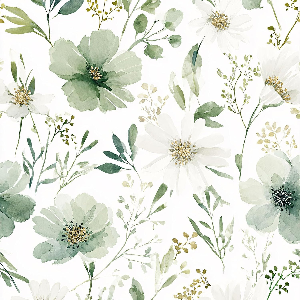 Sage Green Floral Peel and Stick Wallpaper 17.7" x 118"