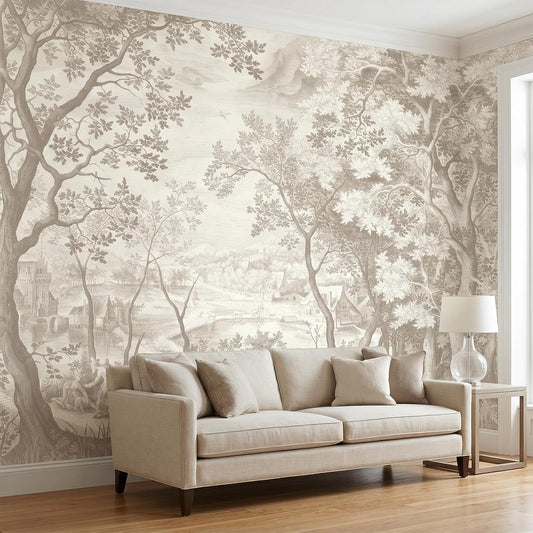 Beige Forest Peel and Stick Wallpaper Landscape Wall Mural