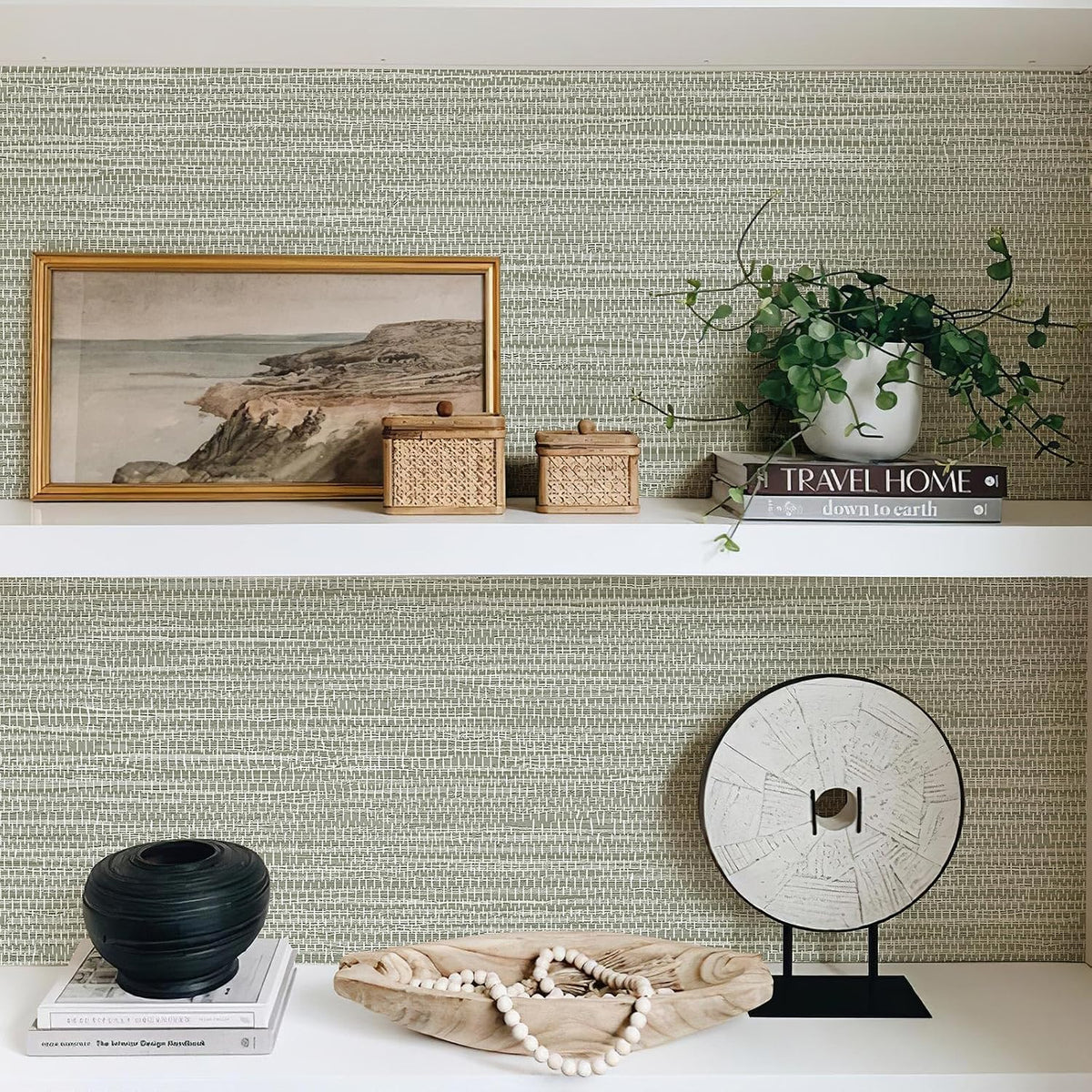 JiffDiff Grasscloth Wallpaper Peel and Stick Cream Grassweave Stick on Wallpaper Textured Self Adhesive Contact Paper 17.3"x118"
