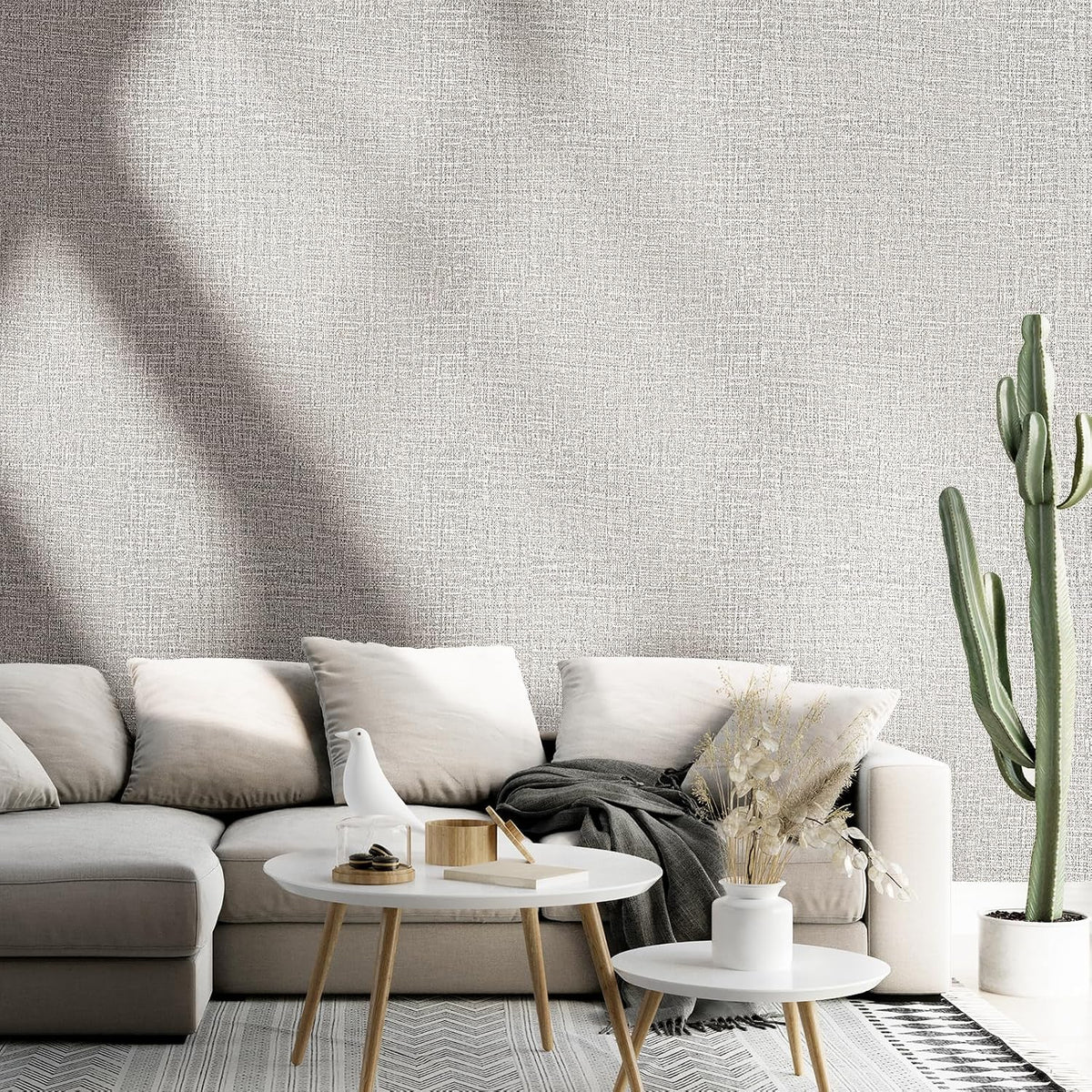 WADILE Grasscloth Peel and Stick Wallpaper 15.7in x 78.7in, Textured Contact Paper for Cabinets, Faux Linen Wall Paper Pull and Stick, Fabric Vinyl Wallpaper Self Adhesive Light Gray
