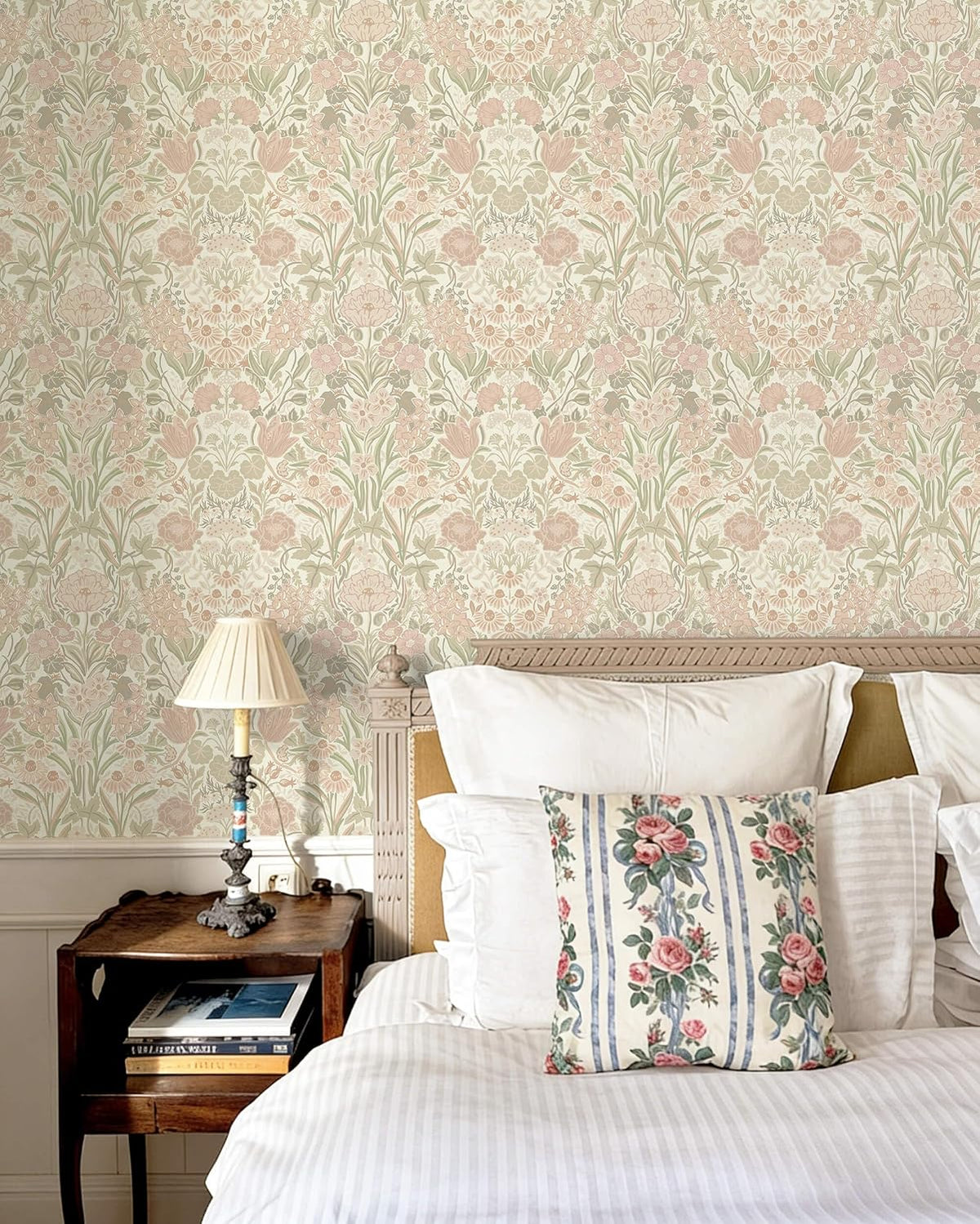 Heroad Vintage Peel and Stick Wallpaper Pink and Green Floral Contact Paper