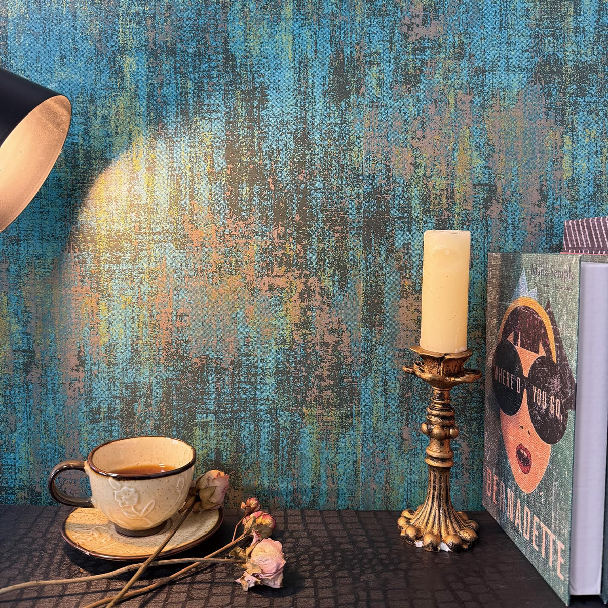JiffDiff Vintage Metallic Peel and Stick Wallpaper Industrial Metallic Concrete Wall Paper Modern Stick on Wallpaper Self Adhesive Contact Paper(17.3" x 1200" Black Gold)