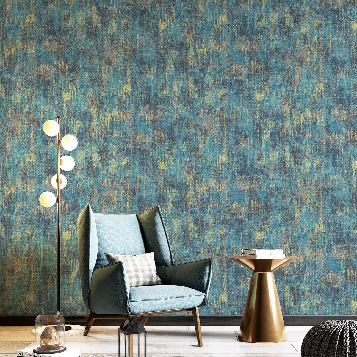 JiffDiff Vintage Metallic Peel and Stick Wallpaper Industrial Metallic Concrete Wall Paper Modern Stick on Wallpaper Self Adhesive Contact Paper(17.3" x 1200" Black Gold)
