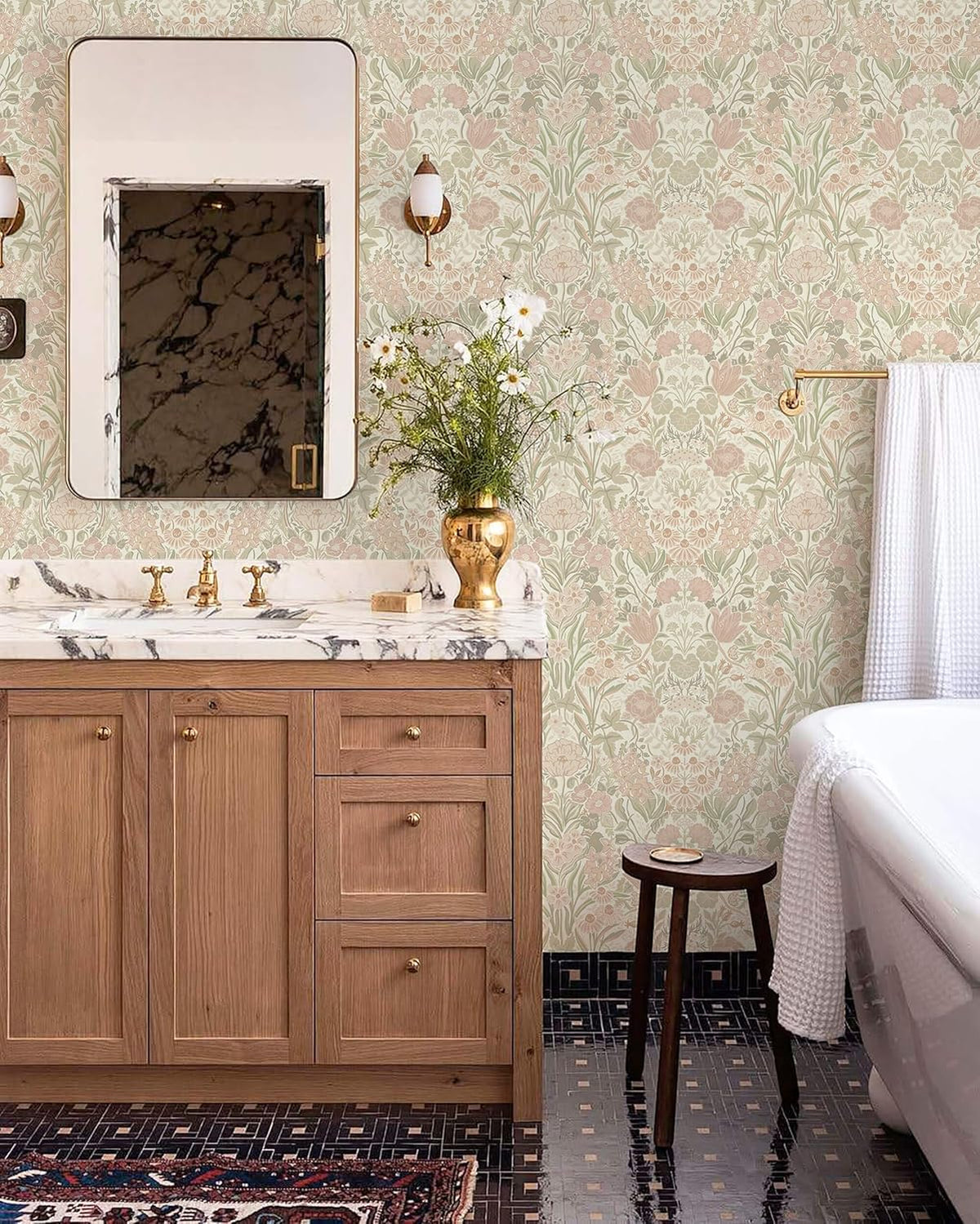 Heroad Vintage Peel and Stick Wallpaper Pink and Green Floral Contact Paper