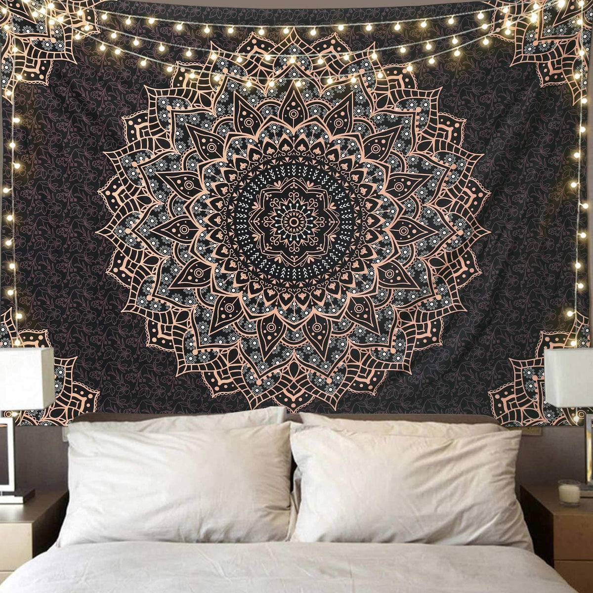 Black Mandala Tapestry Wall Hanging Psychedelic Wall Tapestry Aesthetic Indian Hippie Decor Bohemian Art Boho Home Decoration for Bedroom,Living Room,Dorm