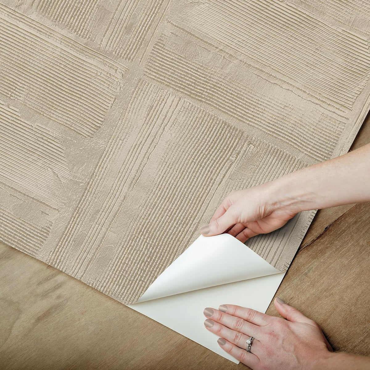 RoomMates Taupe Dimensional Square Plaster Peel and Stick Wallpaper, RMK12681PLW