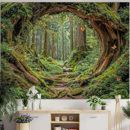 Accnicc Forest Tapestry Green Nature Tree Wall Tapestry for Bedroom Aesthetic Jungle Outdoor Landscape Small Tapestries Wall Hanging for Dorm Living Room Decor 48 x 36 Inch