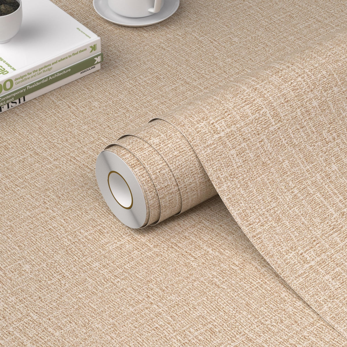 WADILE Grasscloth Peel and Stick Wallpaper 15.7in x 78.7in, Textured Contact Paper for Cabinets, Faux Linen Wall Paper Pull and Stick, Fabric Vinyl Wallpaper Self Adhesive Light Gray