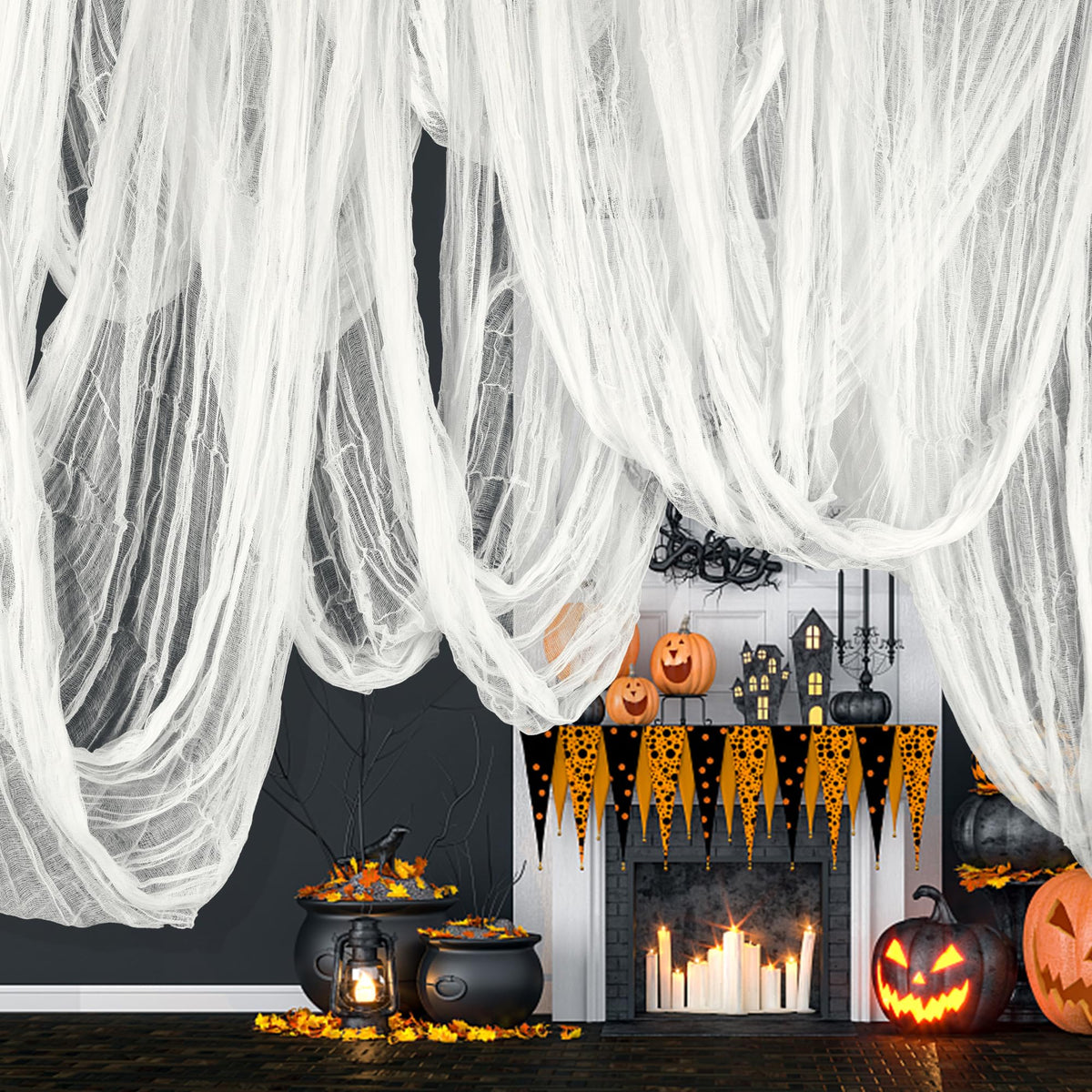 RunNico 197" x 85" Halloween Creepy Cloth - Halloween Spooky Fabric Cloth - Scary Gauze Blood Creepy Cloth for Haunted House Halloween Party Yard Wall Doorway Outdoors Decoration