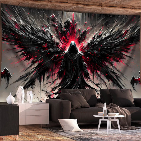 1-Piece Geometric Black Wings & Robe Art Wall Tapestry, HD Print Detail Home Decor, Wrinkle Resistant Synthetic Polyester Wall Art, Hand-Sewn Edges Durable Indoor/Outdoor No-Installation Room Decor Home Inspo,sohochic