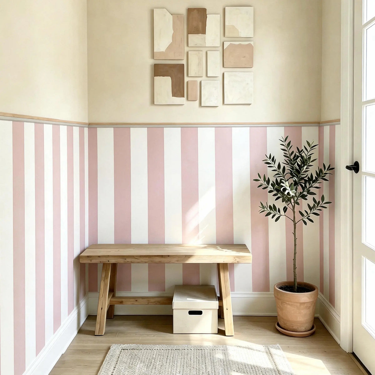 1 Roll Self-Adhesive Modern Vertical Striped Wallpaper, 4 Colors (Pink/White, Blue/White, Green/White, Black/White), 40cm/15.7" Wide Waterproof, for Bedroom & Rental Apartment Renovation