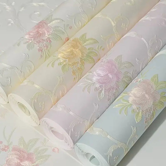 1 Roll 53cm X 5m Non-Woven Self-Adhesive Peel and Stick Wallpaper, 3D European Style, Thickened Mould-Proof, Living Room Bedroom Wall Decor