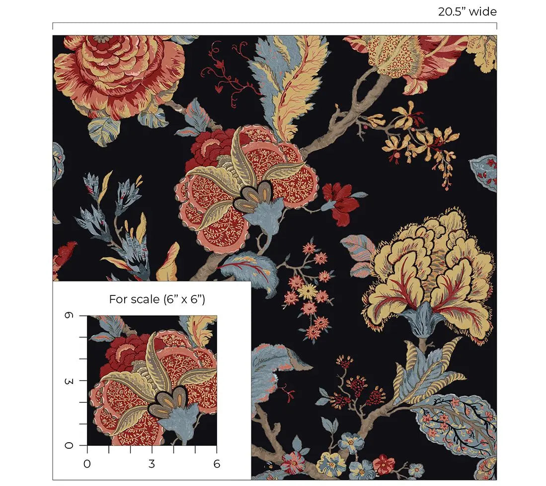 NextWall Kianna Jacobean Floral Peel and StickWallpaper