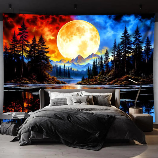 1PC Polyester Fantasy Forest Moon Scenery Tapestry Wall Mural - Wall Tapestries, Living Room Decorations, Oversized Bedroom Art Canvas, Dormitory Background Cloth, Home Supplies Backdrop