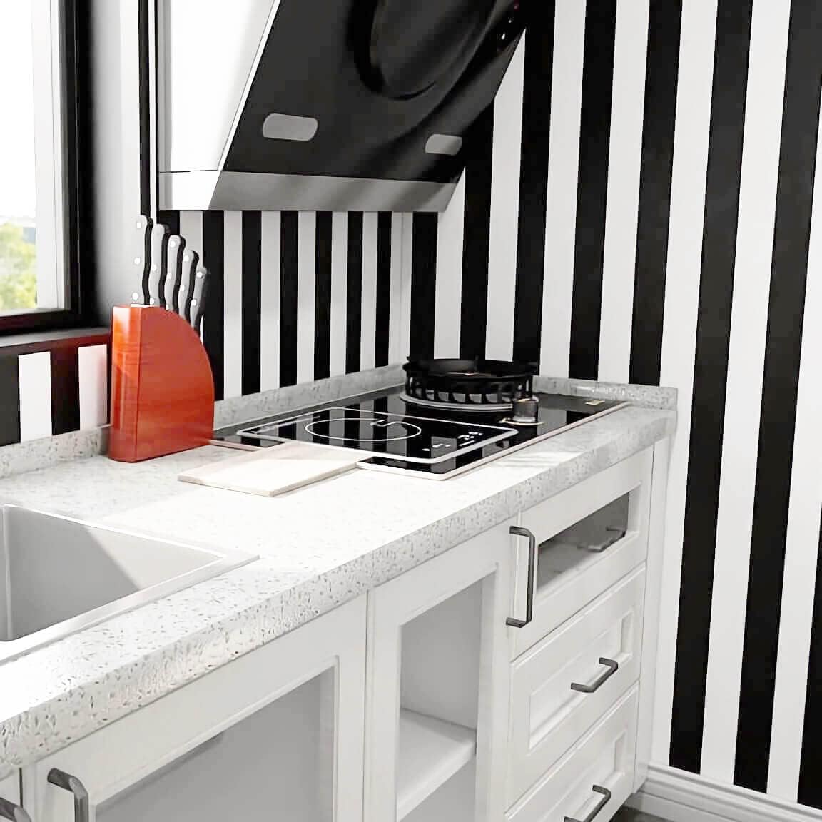 17.3”x120” Black and White Striped Wallpaper Peel and Stick Wallpaper Self-Adhesive Removable Waterproof Wall Paper for Walls Modern Vinyl Film