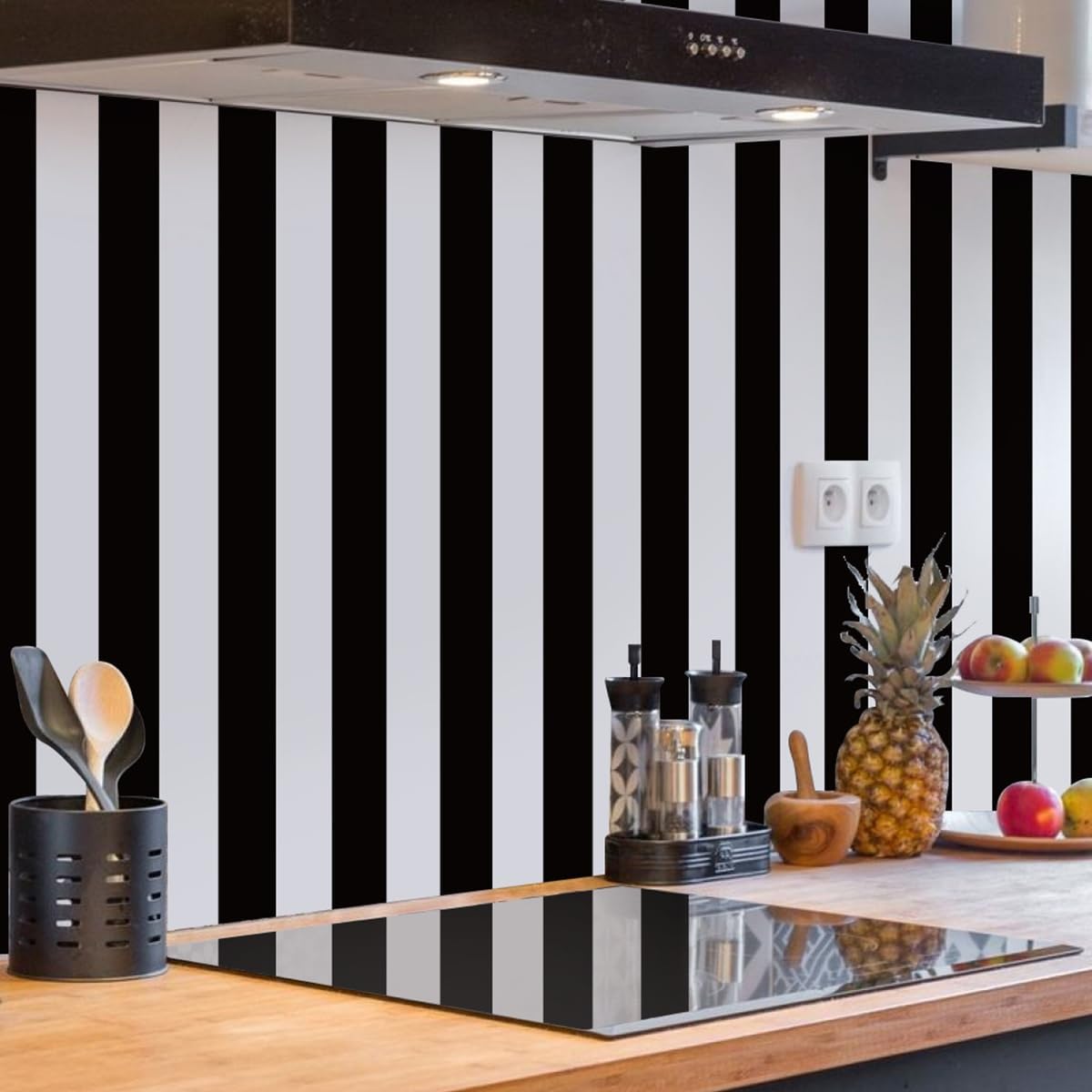 Jeweluck Black and White Striped Wallpaper Peel and Stick Wallpaper Vinyl