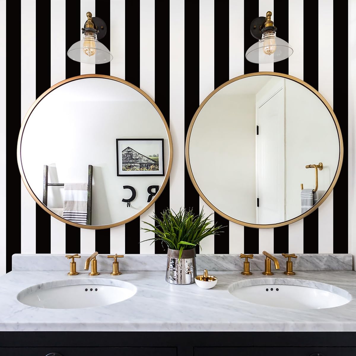 Jeweluck Black and White Striped Wallpaper Peel and Stick Wallpaper Vinyl
