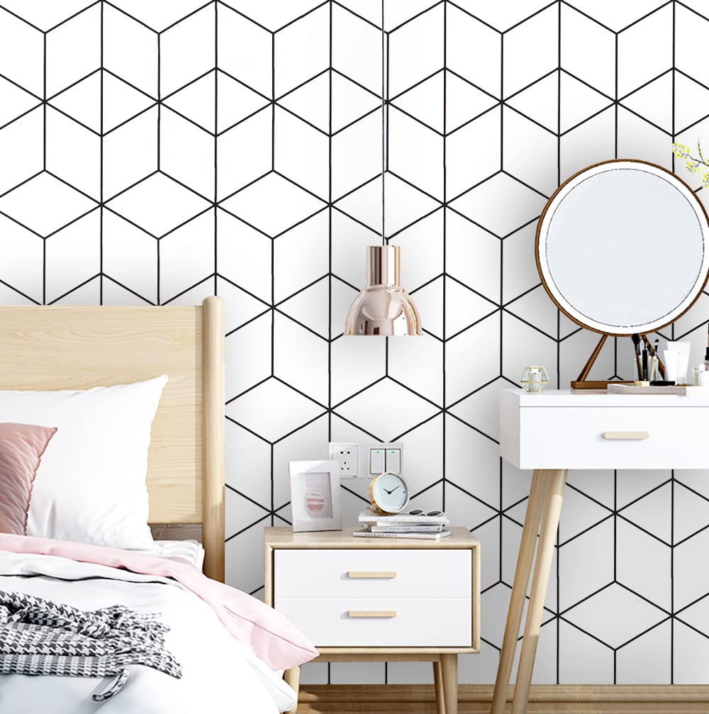 Safiyya 118" x 17.3" Gold and Black Wallpaper Geometric Contact Paper Peel and Stick Wallpaper Removable Self Adhesive Contact Paper for Cabinets and Walls Vinyl Rolls