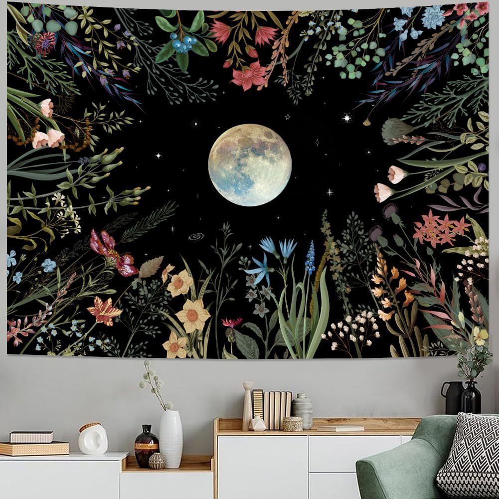 Amhokhui Moonlit Garden Tapestry Floral Flower Tapestry