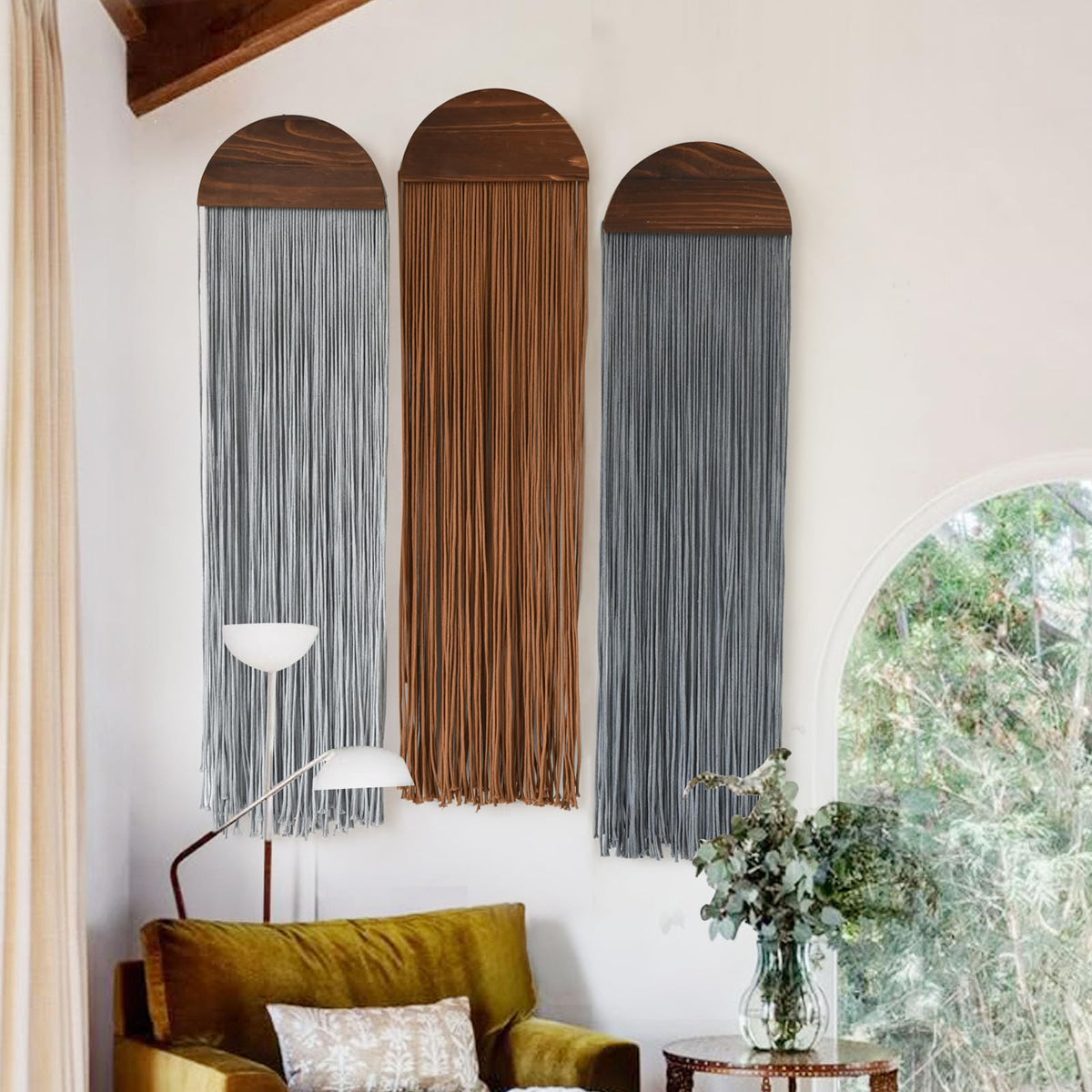 2Pcs Macrame Wall Hanging Fiber wall Art Handmade Boho Decor 13.7"W*51"L