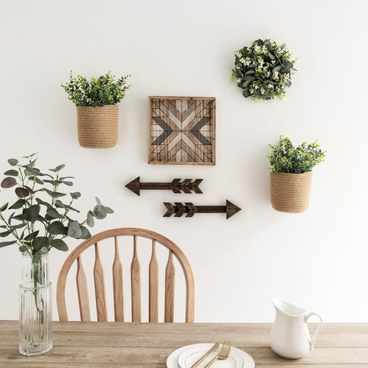Dahey 2 Pack Woven Hanging Wall Basket 6.5"W×7"H with Artificial Eucalyptus