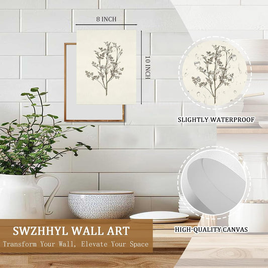 SWZHHYL Vintage Flower Wall Art, Neutral Botanical Canvas Print, Rustic Floral Drawing Minimalist Art Print Pictures for Farmhouse Bedroom Living Room Office Home Wall Decor - 8x10inch Unframed