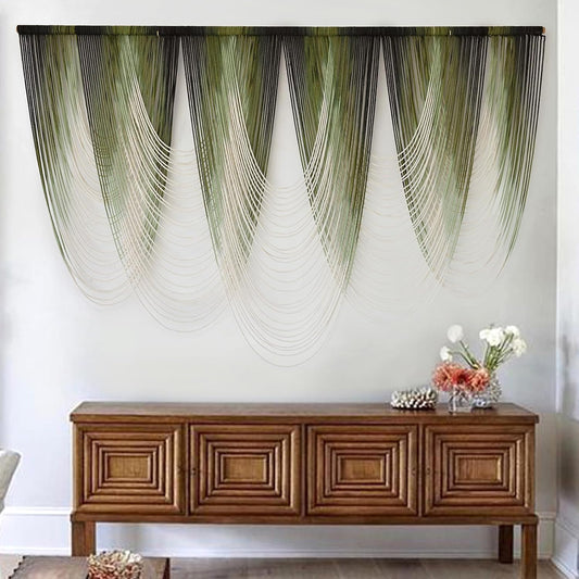 Macrame Wall Hanging Dip-Dyed Green Fiber Art Boho Wall Decor 57" W*41" L