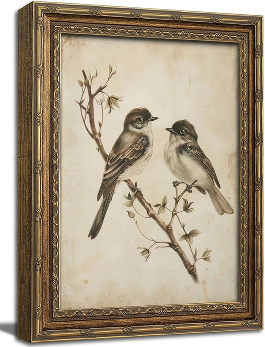Vintage Gold Framed Wall Art Neutral Summer Bird Wall Art Vintage Botanical Birds Nature Wall Decor Picture Rustic Cottage Gallery Poster Print for Living Room Bedroom 9x11in